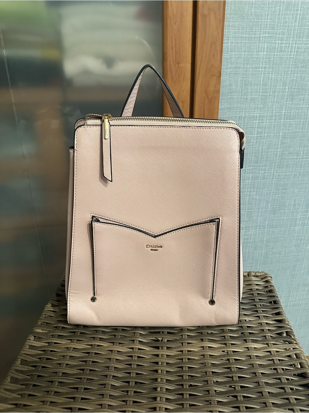 Dune London Pale Pink Structured Saffiano Backpack
